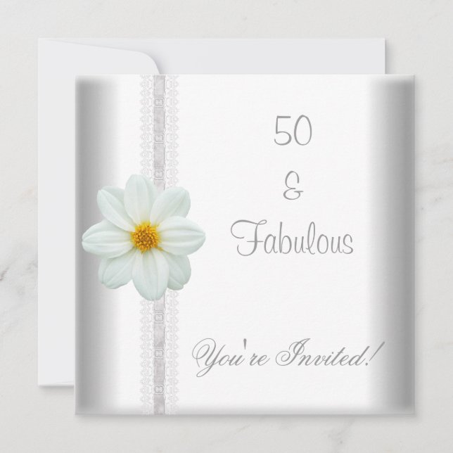 Invitation Fleur blanche Fabuleuse 50e Anniversaire Dentelle  (Devant)