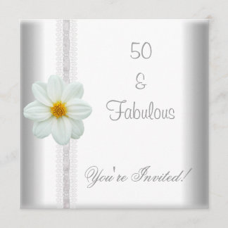 Invitation Fleur blanche Fabuleuse 50e Anniversaire Dentelle