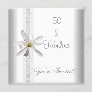 Invitation Fleur blanche Fabuleuse 50e Anniversaire Dentelle