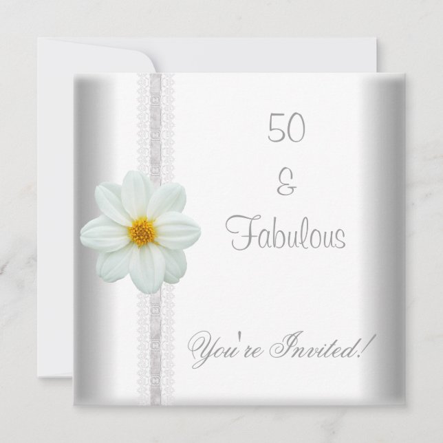 Invitation Fleur Blanche Fantastique Anniversaire 50 Ans Dent (Devant)