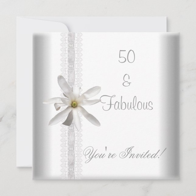 Invitation Fleur Blanche Fantastique Anniversaire 50 Ans Dent (Devant)