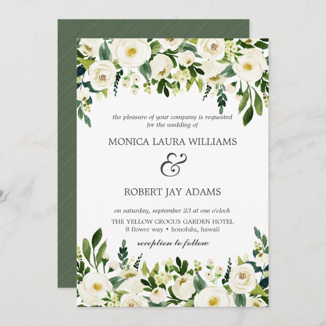 Invitation Fleur blanche | Fleurs blanches mariage rustique (Devant / Derrière)