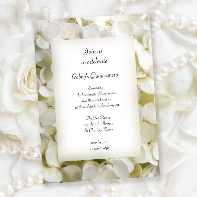 Invitation Fleur blanche Hydrangea Quinceanera Party (Créateur téléchargé)