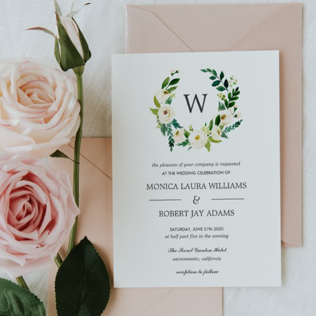 Invitation Fleur blanche | Mariage de monogramme floral (Créateur téléchargé)