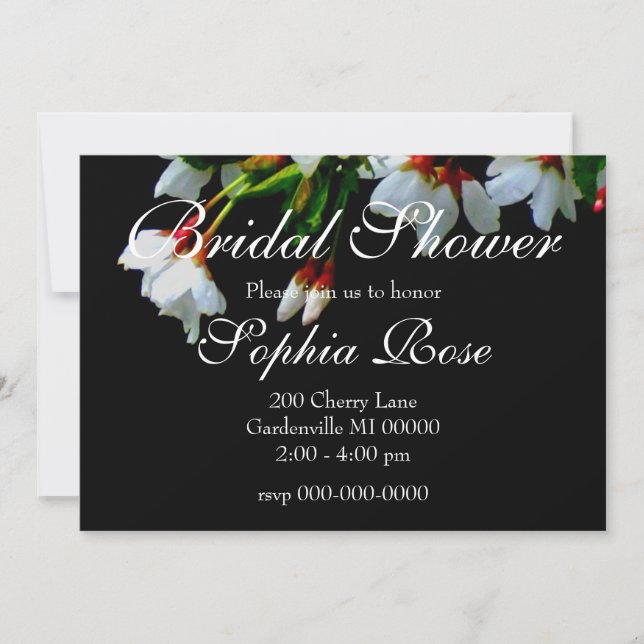 Invitation Fleur blanche noire élégante Fleurissement blanc (Devant)
