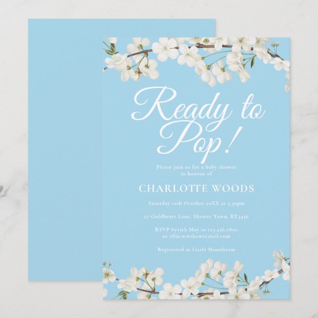 Invitation Fleur blanche prête à éclore Baby Shower / Sprinkl (Devant / Derrière)