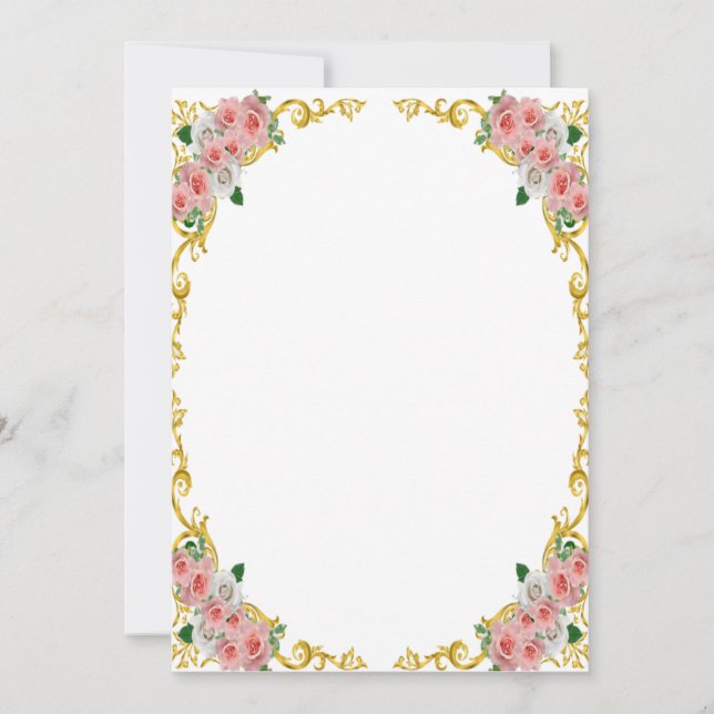Invitation Fleur blanche rose cadre baroque doré (Devant)