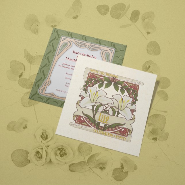 Invitation Fleur Blanche Signifiant Vert Foncé Vintage (Créateur téléchargé)
