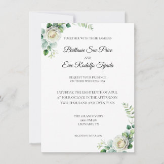Invitation Fleur Blanche Verte Eucalyptus