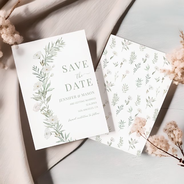 Invitation Fleur Blanche Wreath Verdure Feuilles Sauvez La Da (Créateur téléchargé)