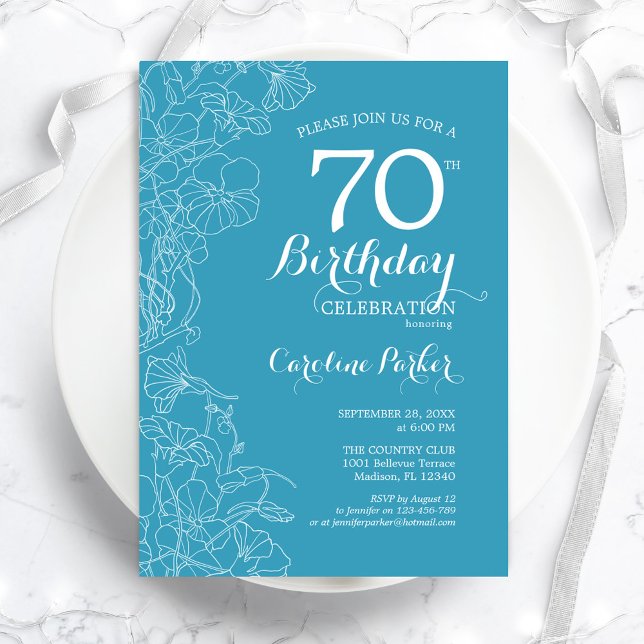 Invitation Fleur bleu clair 70e anniversaire (Créateur téléchargé)