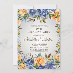 Invitation Fleur Bleu Orange 75e Anniversaire
