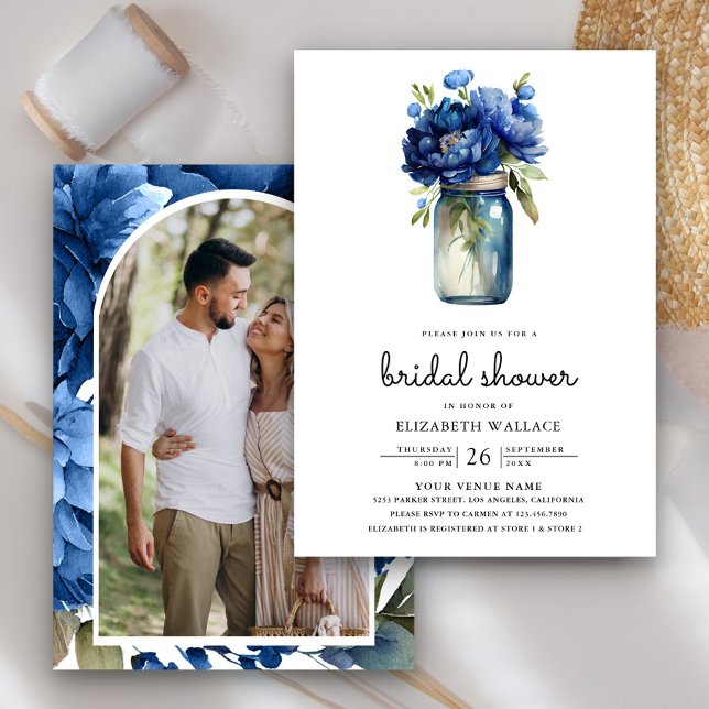 Invitation Fleur Bleu Royale dans un Pot Mason pour une Fête  (Créateur téléchargé)