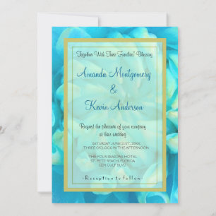 Invitation Fleur bleu turquoise Dahlia en Mariage d'aquarelle