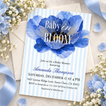 Fleur bleue à rayures déclaration Baby Shower