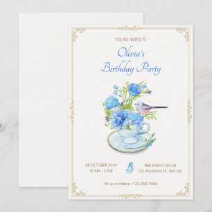 Invitation Fleur bleue bouquet anniversaire