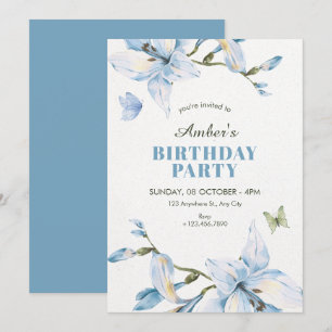 Invitation Fleur bleue esthétique floraison anniversaire