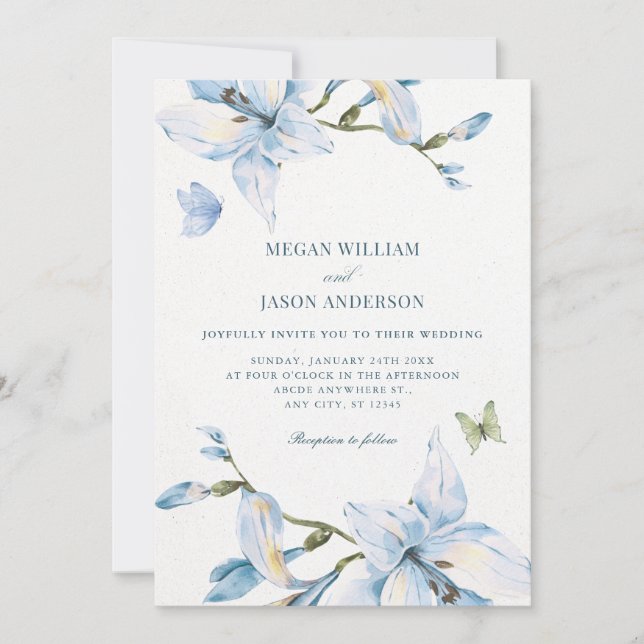 Invitation Fleur bleue esthétique mariage en fleurs (Devant)