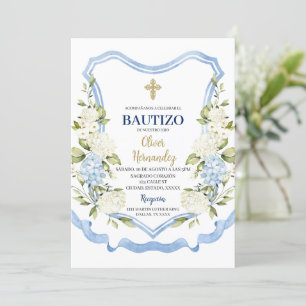 Invitation Fleur bleue et blanche Bautizo Espagnol