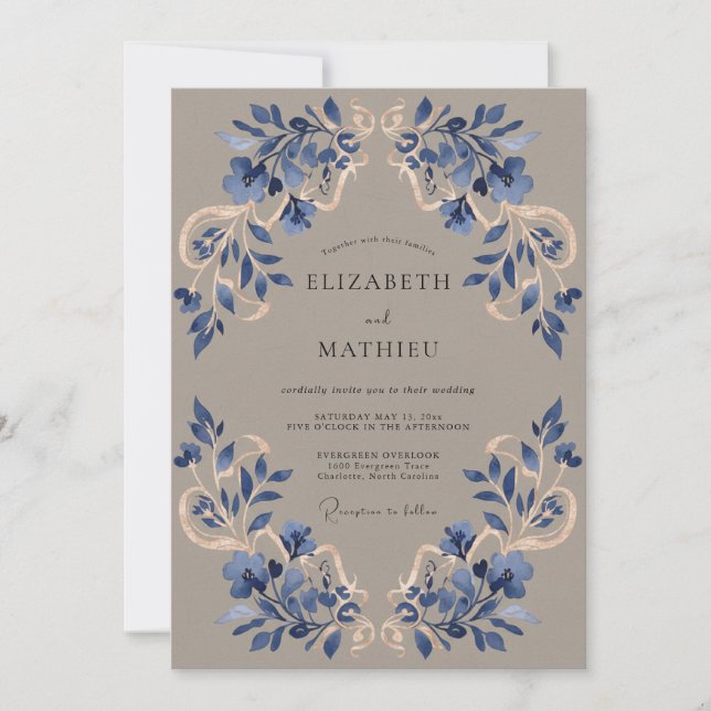 Invitation Fleur Bleue Flourir Mariage (Devant)