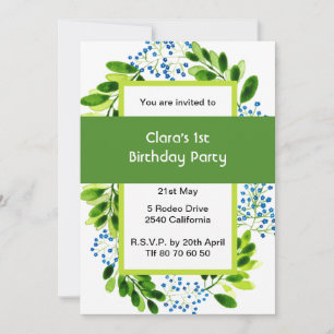 Invitation Fleur bleue Forget-me-not 1er Anniversaire Fête ve