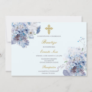 Invitation Fleur bleue horizontale Baptême espagnol
