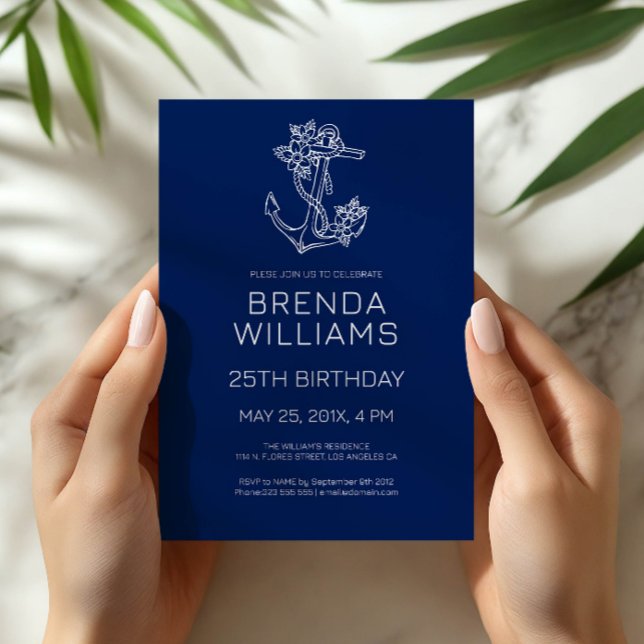 Invitation Fleur bleue sur fond bleu pour fête d'anniversaire (Créateur téléchargé)