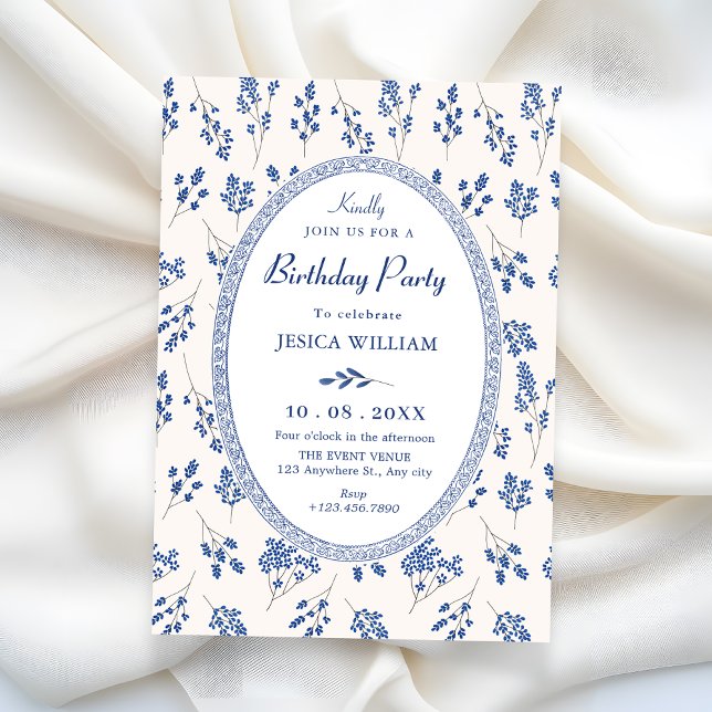 Invitation Fleur bleue vintage (Créateur téléchargé)