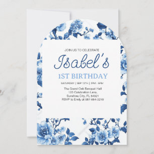 Invitation Fleur bleue Vintage élégante Chinoiserie