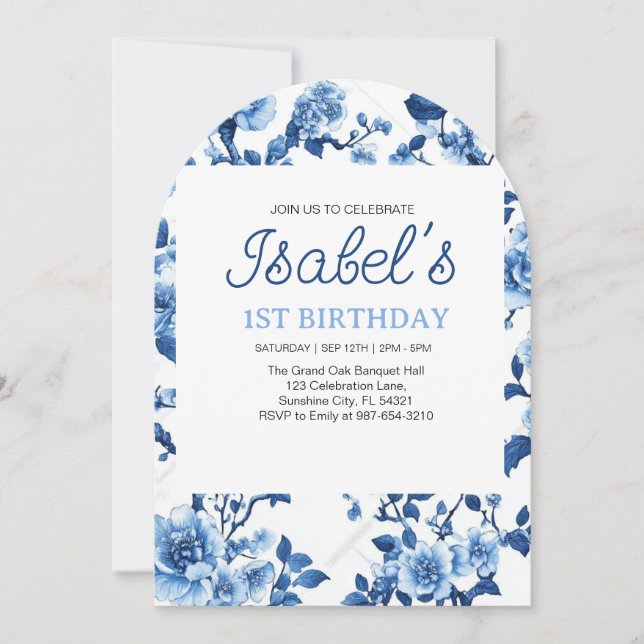 Invitation Fleur bleue Vintage élégante Chinoiserie (Devant)