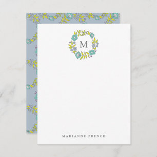Invitation Fleur bleue Wreath Monogramme Papier personnel