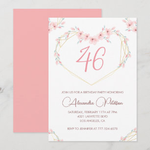 Invitation Fleur bohème aquarelle rose pour 46e anniversaire