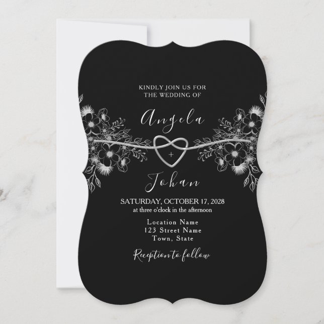 Invitation Fleur Boho noir et rouge (Devant)