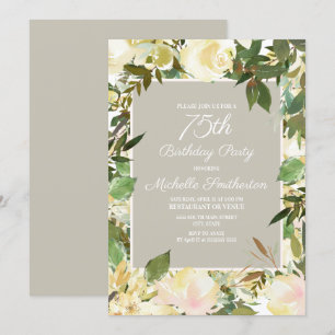 Invitation Fleur botanique blanche crémeuse pour 75e annivers