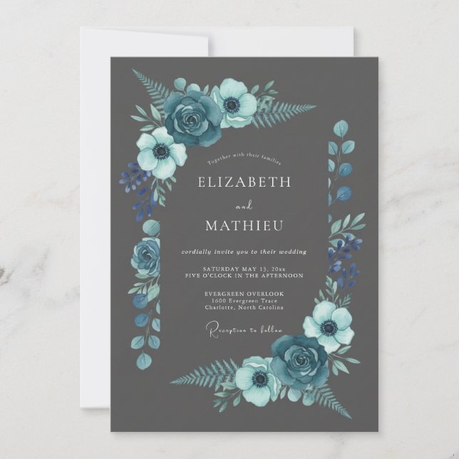 Invitation Fleur botanique de Teal Bloom Mariage (Devant)