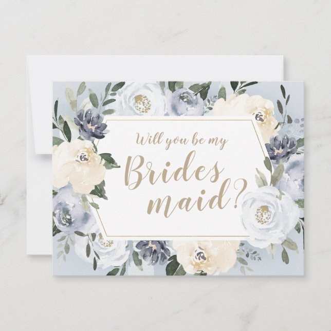 Invitation Fleur botanique gris sera-tu ma demoiselle d'honne (Devant)