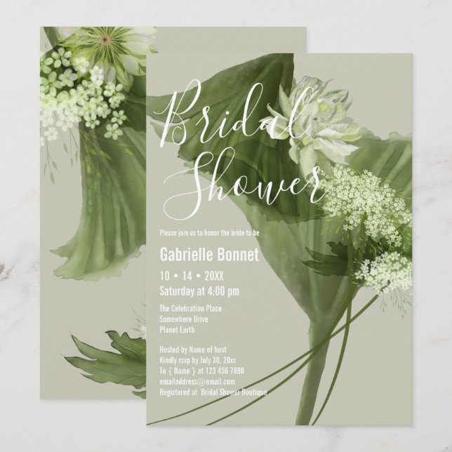 Invitation Fleur botanique moderne aquarelle | Champagne (Devant / Derrière)