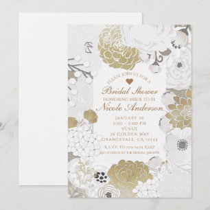 Invitation Fleur botanique moderne vintage Glam Blanc & Or