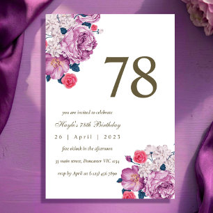 Invitation Fleur botanique pourpre Simple Chic 78e Anniversai