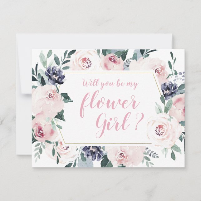 Invitation Fleur botanique rose en fleurs Seras-tu ma demoise (Devant)
