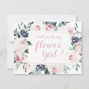 Invitation Fleur botanique rose en fleurs Seras-tu ma demoise