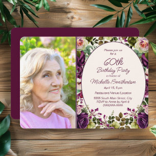 Invitation Fleur botanique rose violet 60 ans Photo