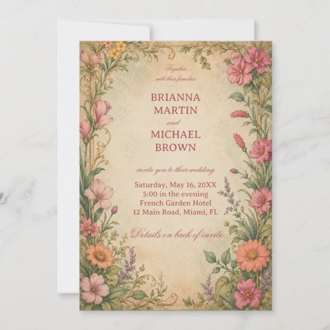 Invitation Fleur botanique vintage (Devant)