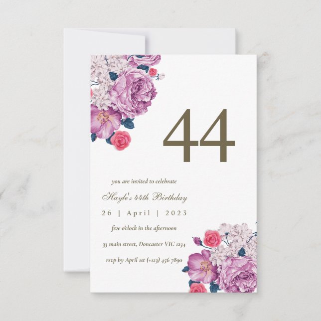 Invitation Fleur botanique violette simple et chic pour un 44 (Devant)
