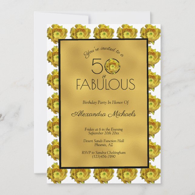 Invitation Fleur Cactus Noir & Métallic Or 50 & Fabuleux (Devant)