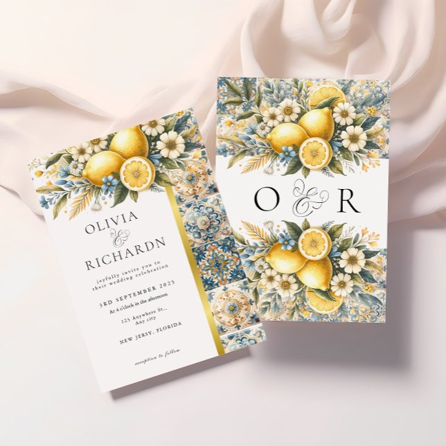 Invitation Fleur carrelée méditerranéenne Italien Positano Le (Créateur téléchargé)