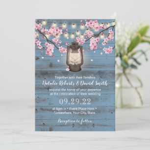Invitation Fleur cerise Lanterne Dusty bleu Rustique Mariage