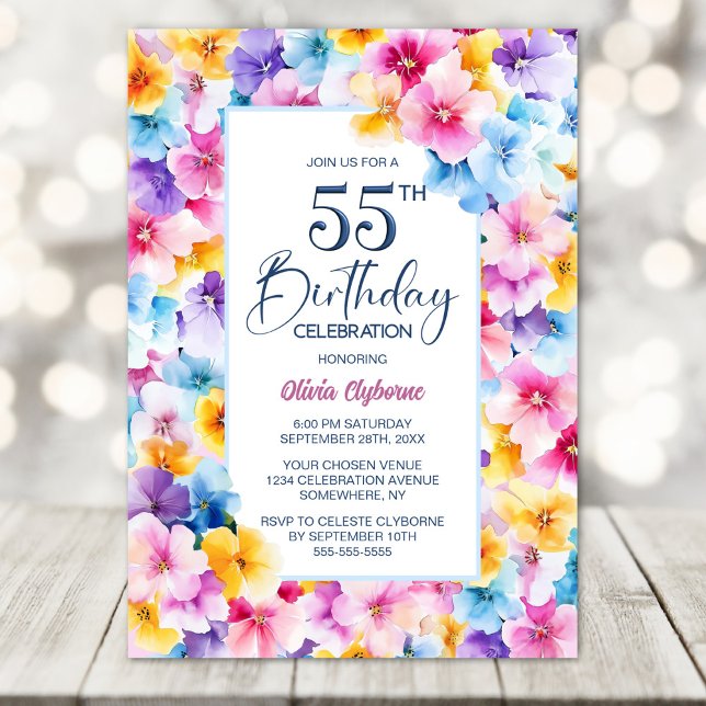 Invitation Fleur colorée 55e fête d'anniversaire (Créateur téléchargé)