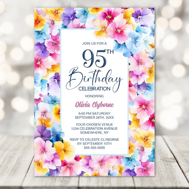 Invitation Fleur colorée 95e fête d'anniversaire (Créateur téléchargé)