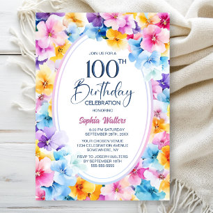 Invitation Fleur colorée Oval 100e fête d'anniversaire